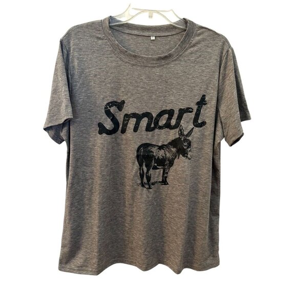 NEW Women's Fit Smart Ass Donkey Graphic Print Grey T Shirt Sizes L, XL NWT - Picture 2 of 4